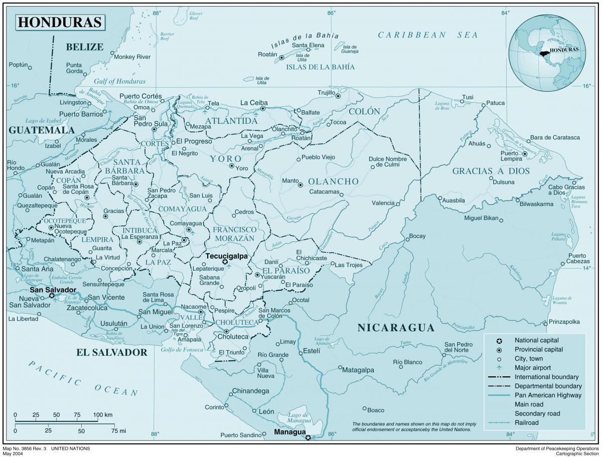 hartë fizike harta e Honduras