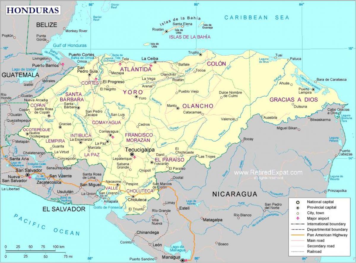 harta e politike harta e Honduras