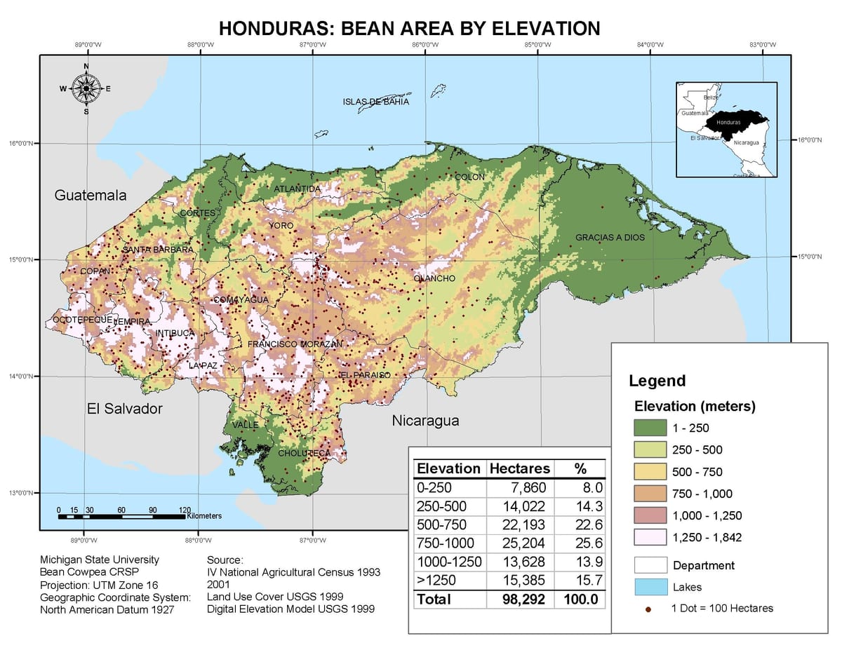 harta e Honduras lartësi