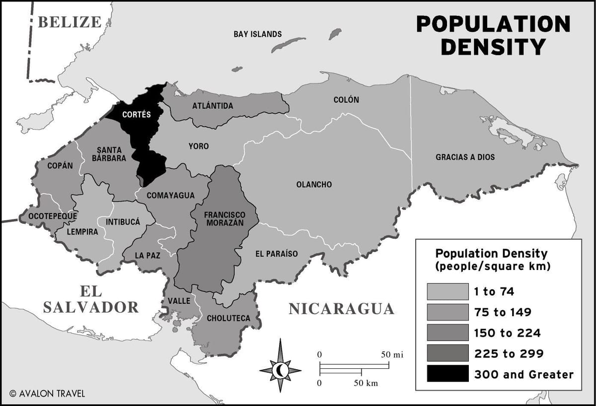 harta e Honduras popullsisë