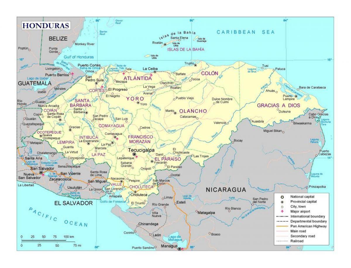 Honduras hartë me qytetet