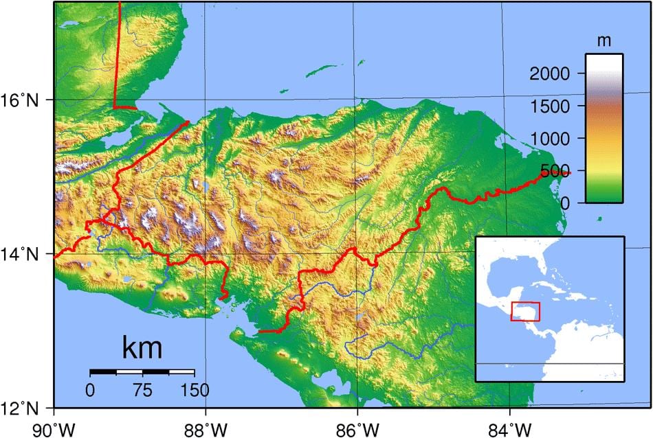 harta e Honduras topografike