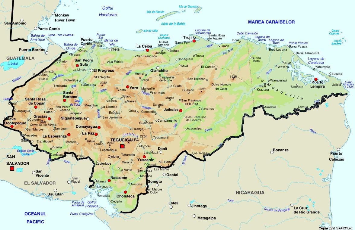 harta e Honduras dhe vendet fqinje